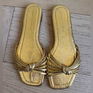 LOEFFLER RANDALL Izzie Knotted Leather Sandals Sz: 8 in Gold $250 msrp